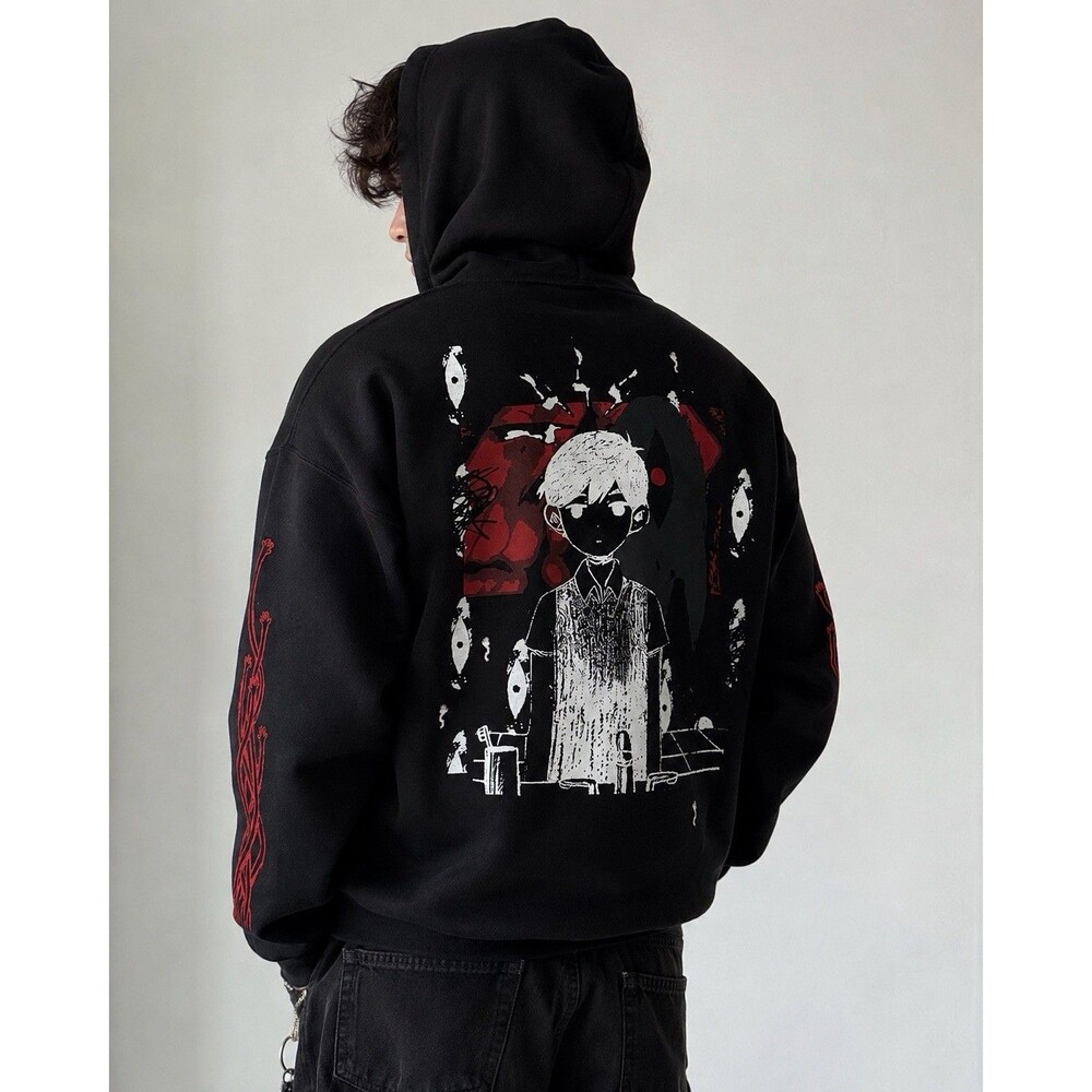 OMOCAT OMORI Red Hands Hoodie Large Black Welcome to White Space Official Merch